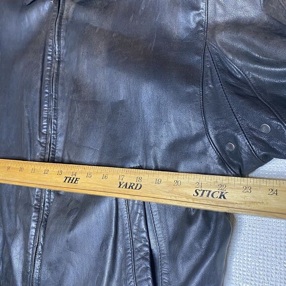 Vintage LUIS ALVEAR Bomber Jacket Distressed Leather Air Vents Mens L Dark Brown - Picture 9 of 11